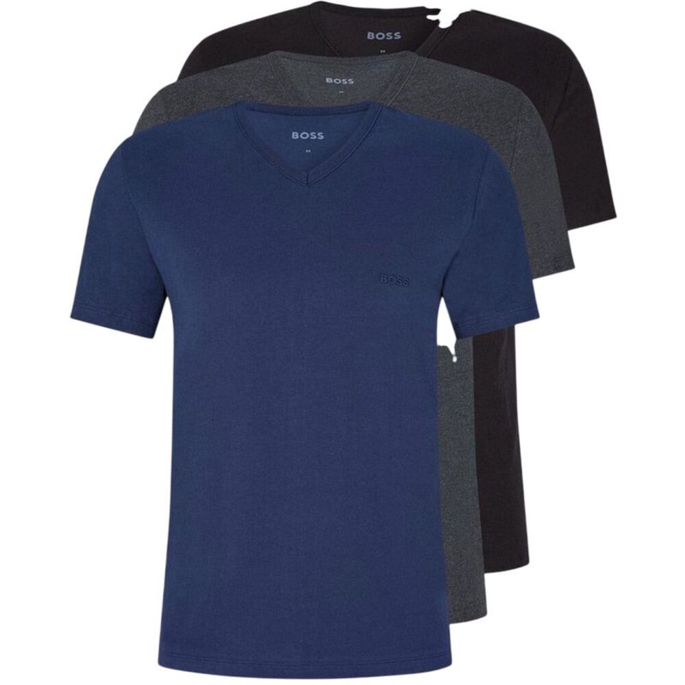 Boss Mens Logo V Neck T-Shirt (Pack of 3) / Navy/Gray/Black